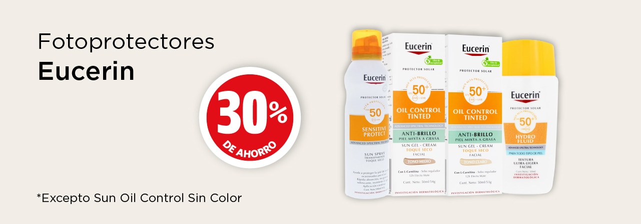 fotoprotectores eucerin 30% de ahorro excepto sun oil control sin color 